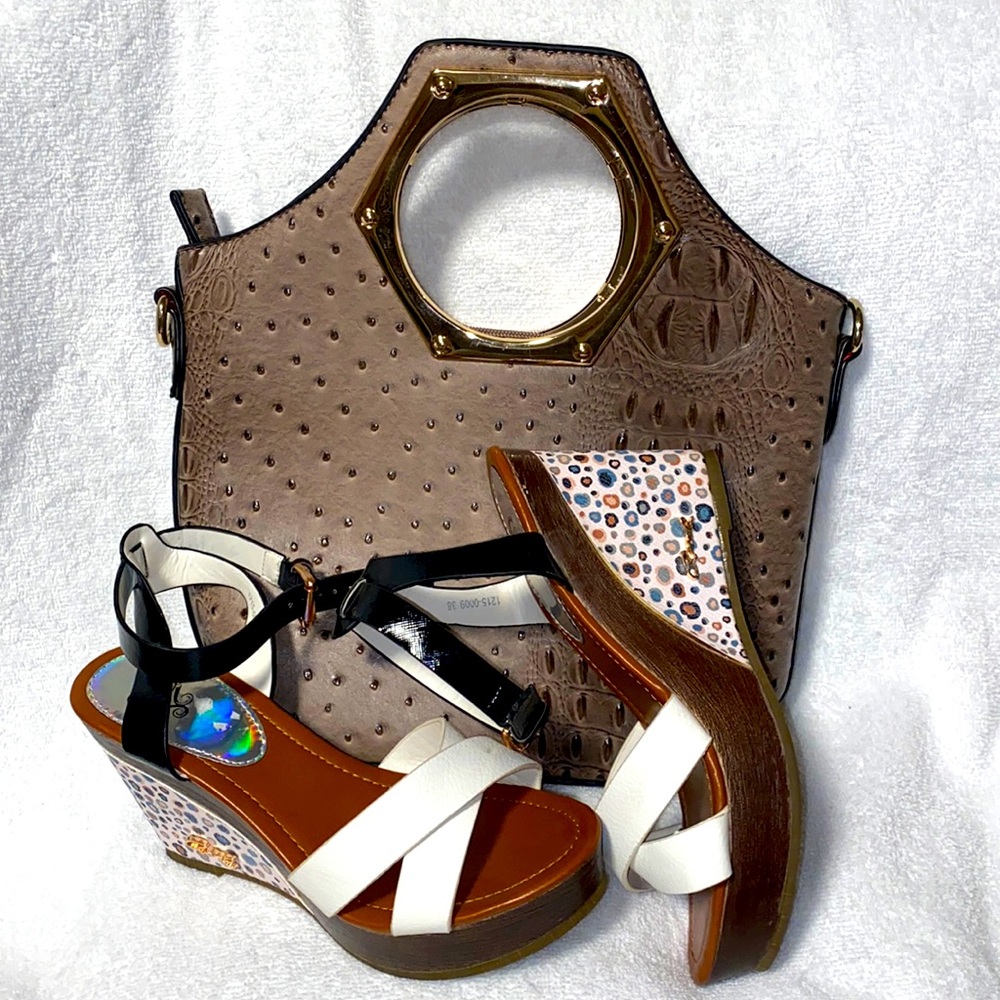 Bundle NWOT 2 Tone Brown Ostrich Leather Satchel & EUC Axel White Wedge …